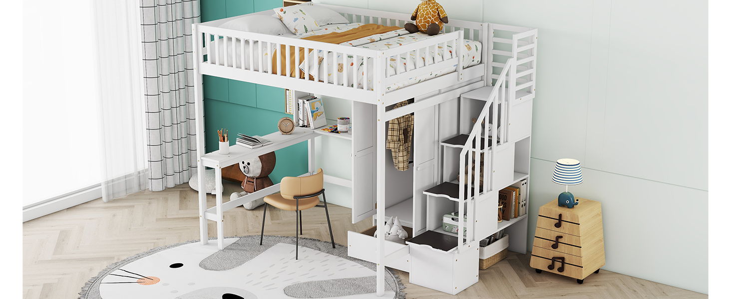 Loft Bed With Bookshelf, Drawers, Desk, And Wardrobe by HouseOfZazla
