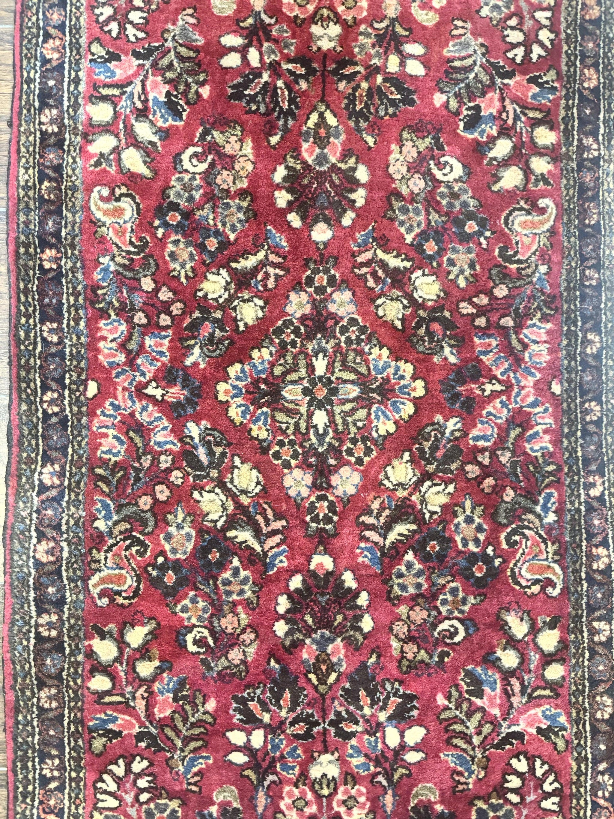Small Persian Sarouk Rug 2x4, Floral, Red Hand Knotted Wool Traditional Oriental Carpet, Antique Persian Rug 2 x 4 by Jewel Rugs