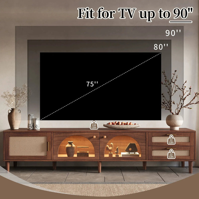 TV Stand For TVs Up To 90", Media Console With App Controlled LED Lights, 2 Drawers & Door Storage - Dark Brown by HouseOfZazla