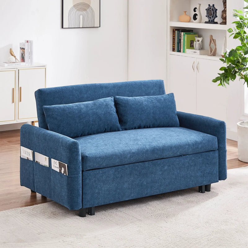 Pull Out Sleep Sofa Bed Loveseats Sofa Couch With Adjsutable Backrest, Storage Pockets, 2 Soft Pillows, USB Ports For Living Room, Bedroom, Apartment, Office by Unique Piece Furniture