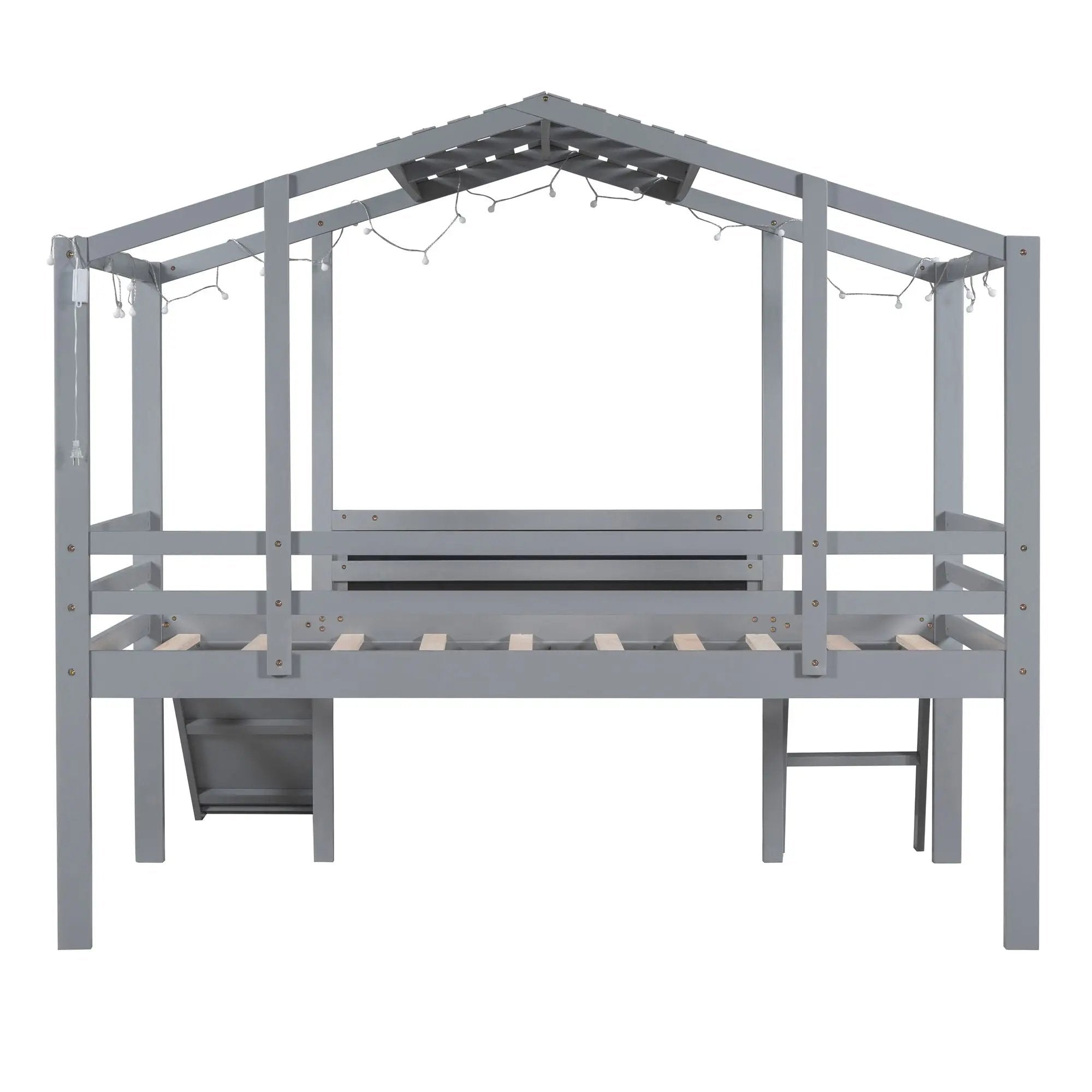 Loft House Bed With Ladder And Slide, With board And Light Strip On The Roof by HouseOfZazla