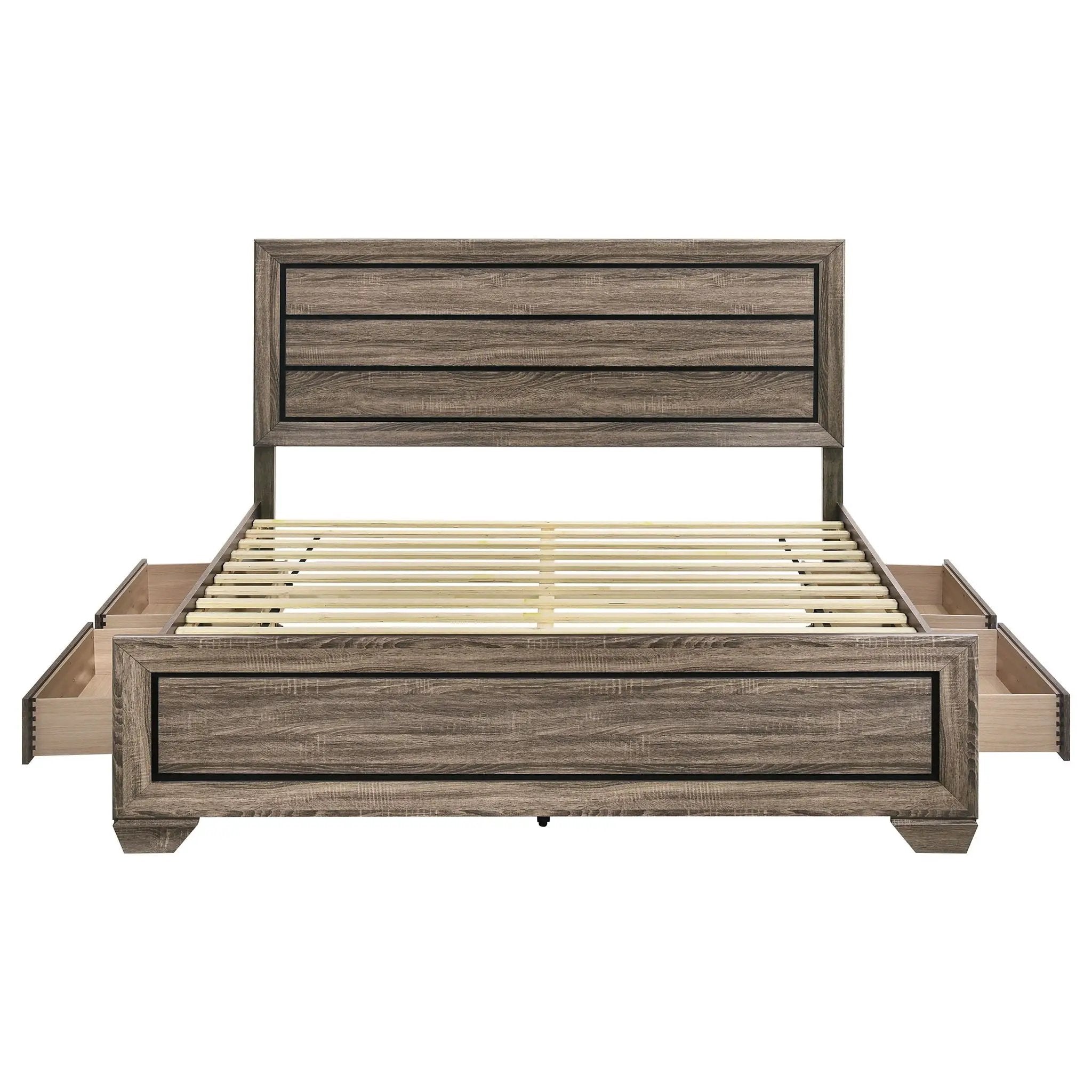 Kauffman Wood Eastern King Storage Panel Bed Washed Taupe by Unique Piece Furniture