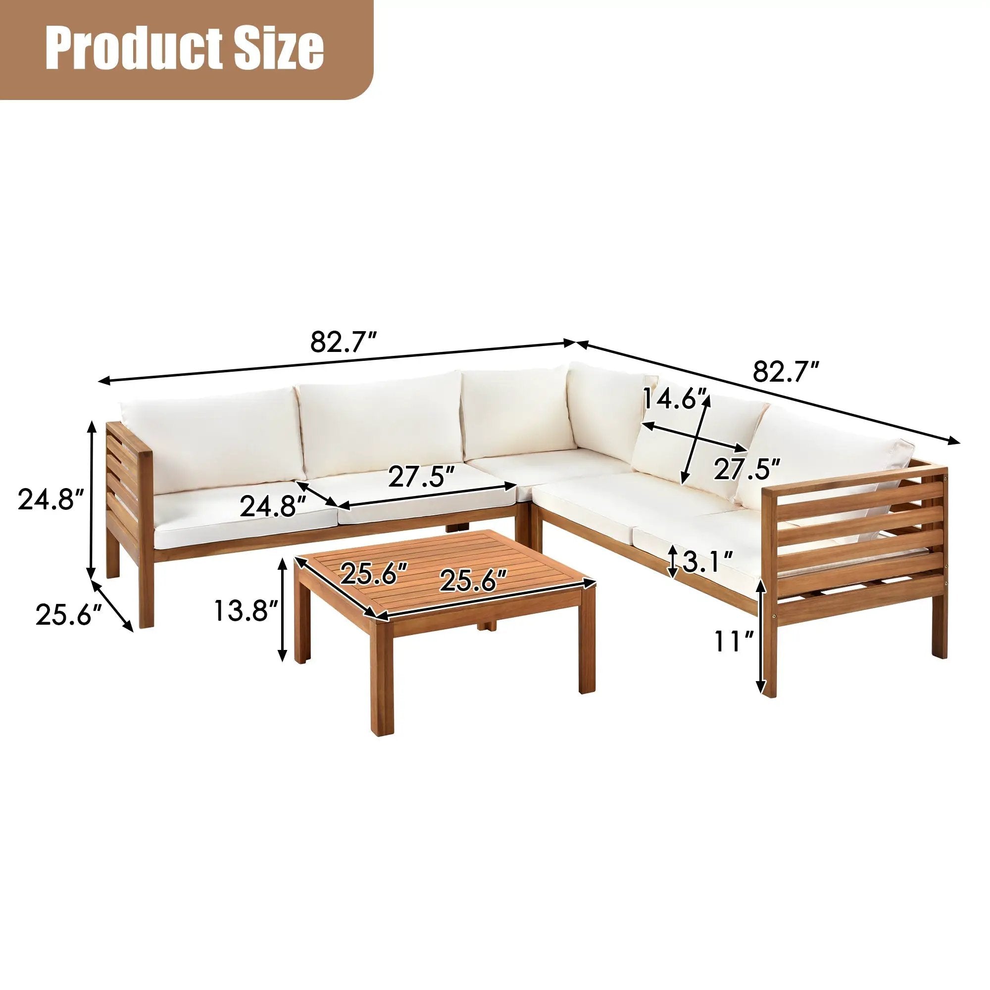 Wood Structure Outdoor Sofa Set with Beige Cushions by HouseOfZazla