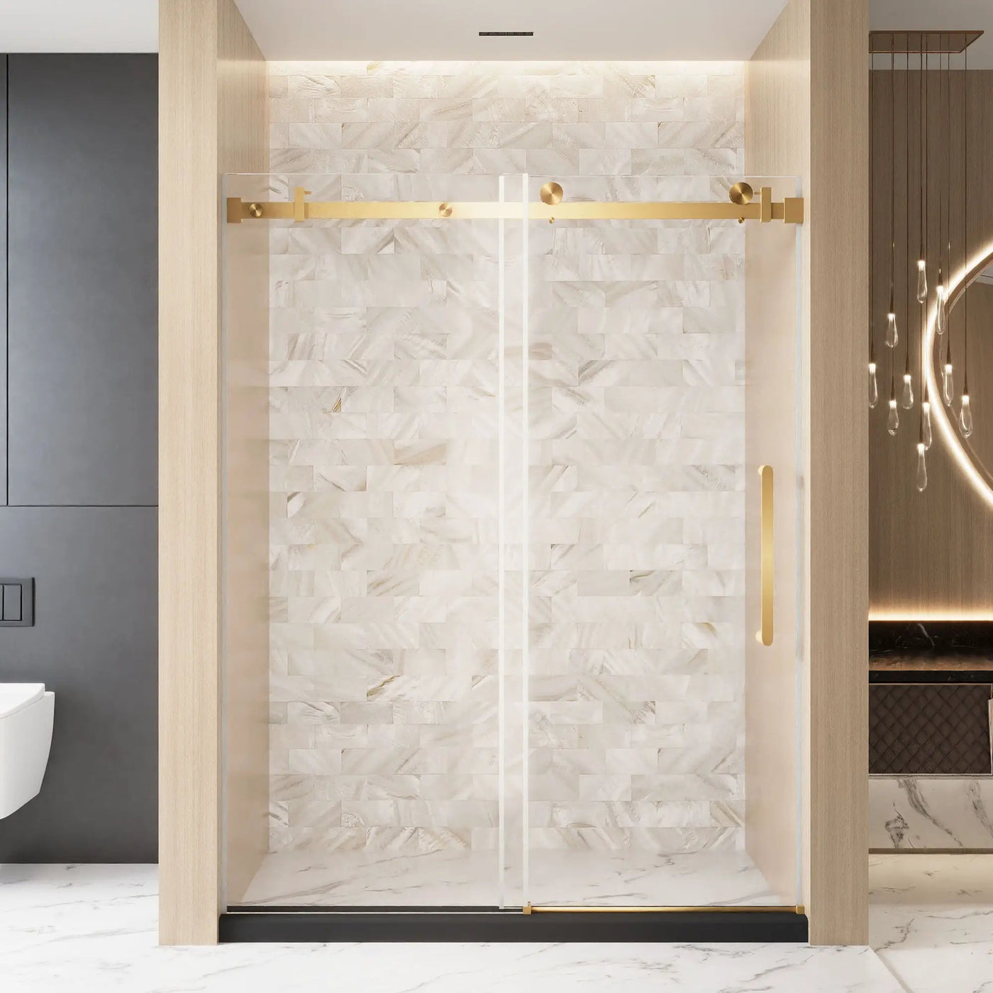 Frameless Single Sliding Shower Door With Handle And Square Tube Track by HouseOfZazla