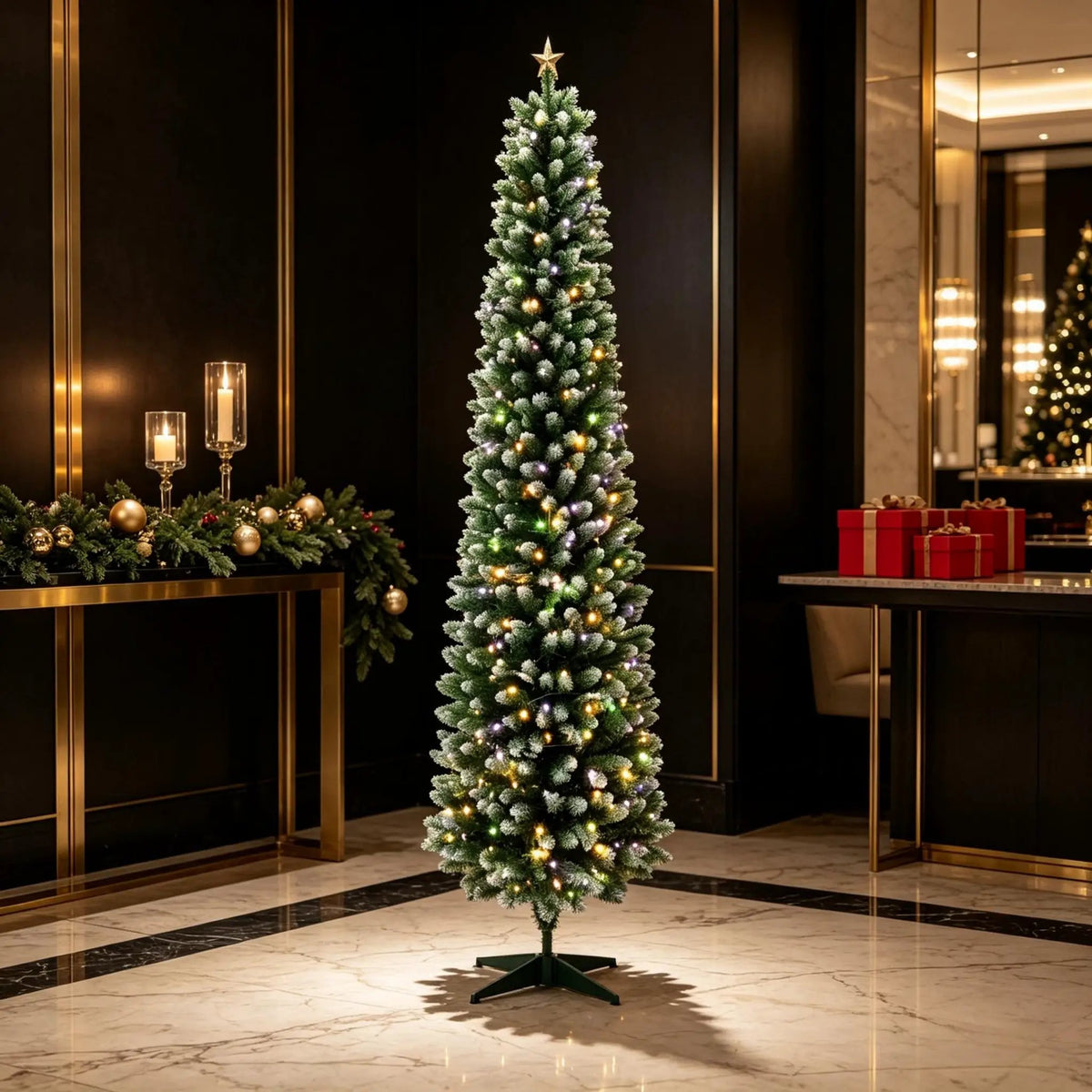 7ft Flocked Pencil Prelit Christmas Tree, Dual-Color by HouseOfZazla