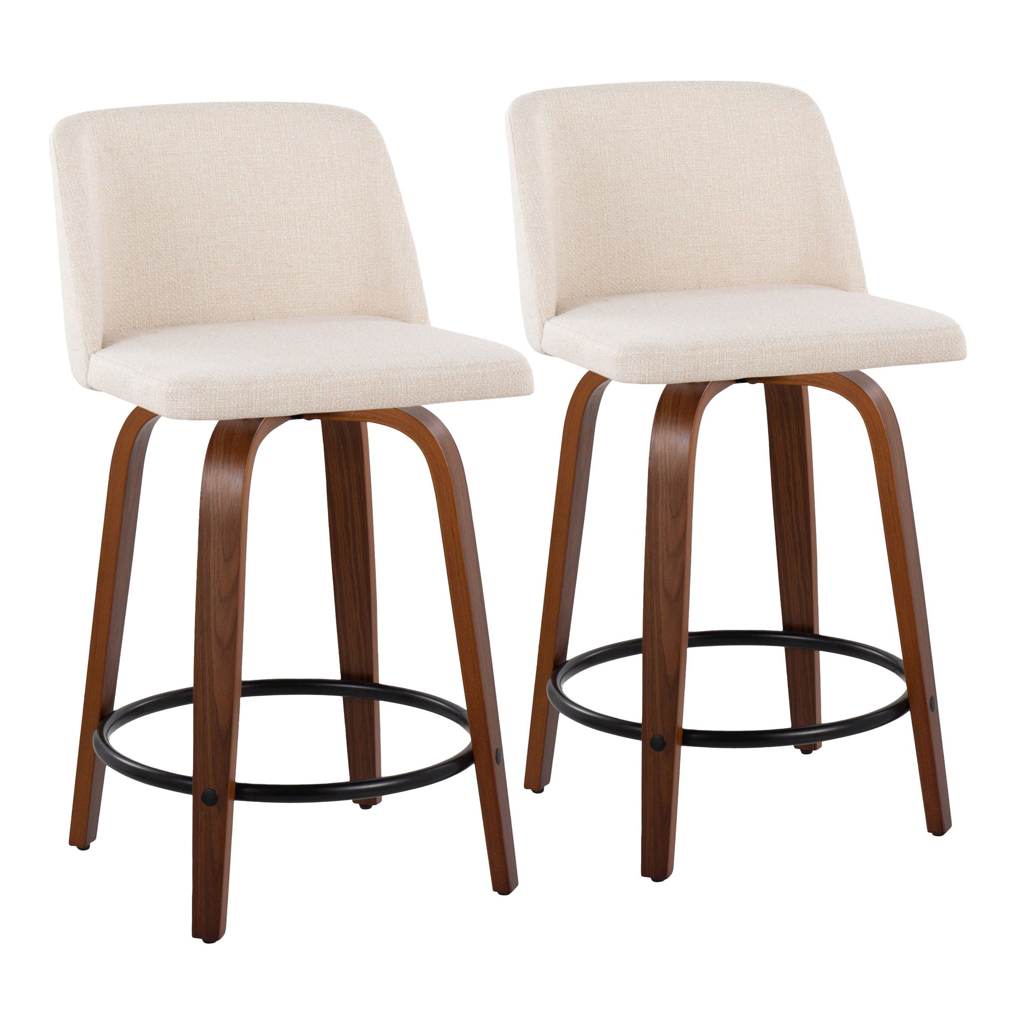 Toriano - Mid Century Modern, Fixed Height Counter Stool & Swivel And Round Footrest (Set of 2) by HouseOfZazla