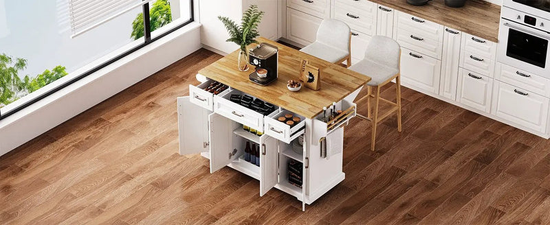 K&K 54-Inch Large Kitchen Island with Rubber Wood Drop Leaf by HouseOfZazla