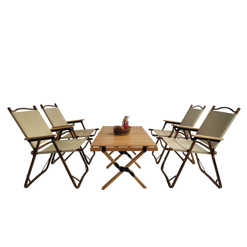 5 Pieces Dining Set, Multi-Function Foldable And Portable, 1 Dining Table & 4 Folding Chairs, Indoor And Outdoor Universal For Children - Natural by HouseOfZazla