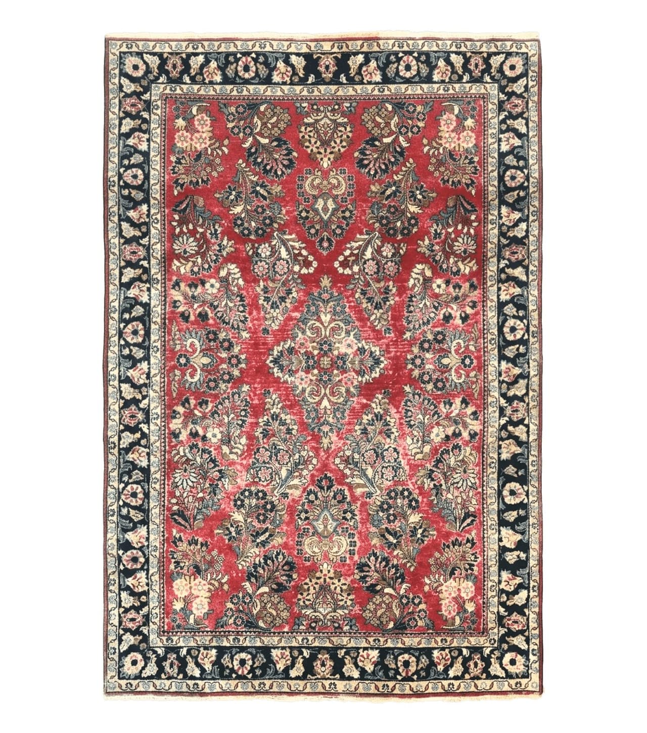Antique Persian Sarouk Rug 4x7, Floral, Red 1920s Persian Wool Carpet by Jewel Rugs