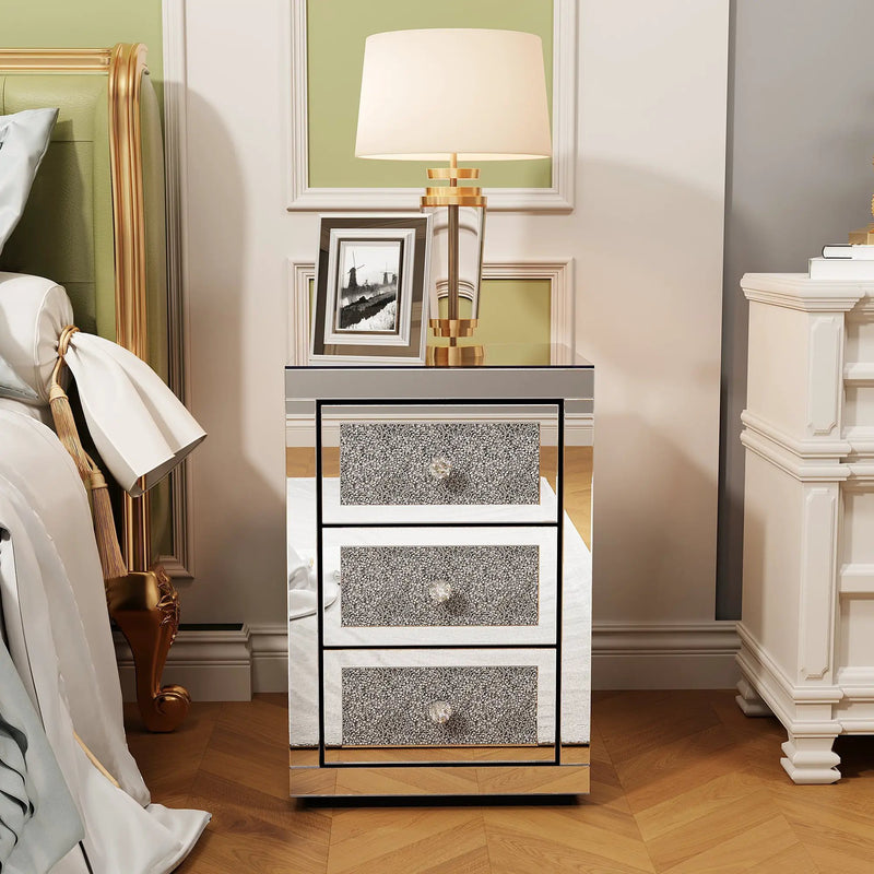 3-Drawer Mirrored Nightstand Bedside Table by HouseOfZazla