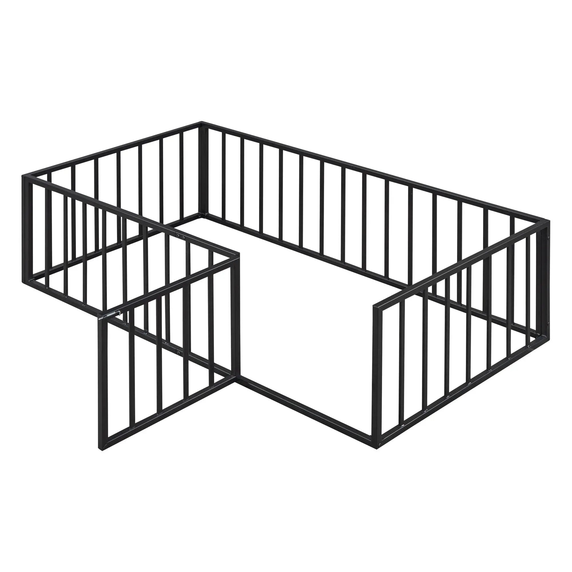 Metal Floor Bed Frame With Fence And Door by HouseOfZazla