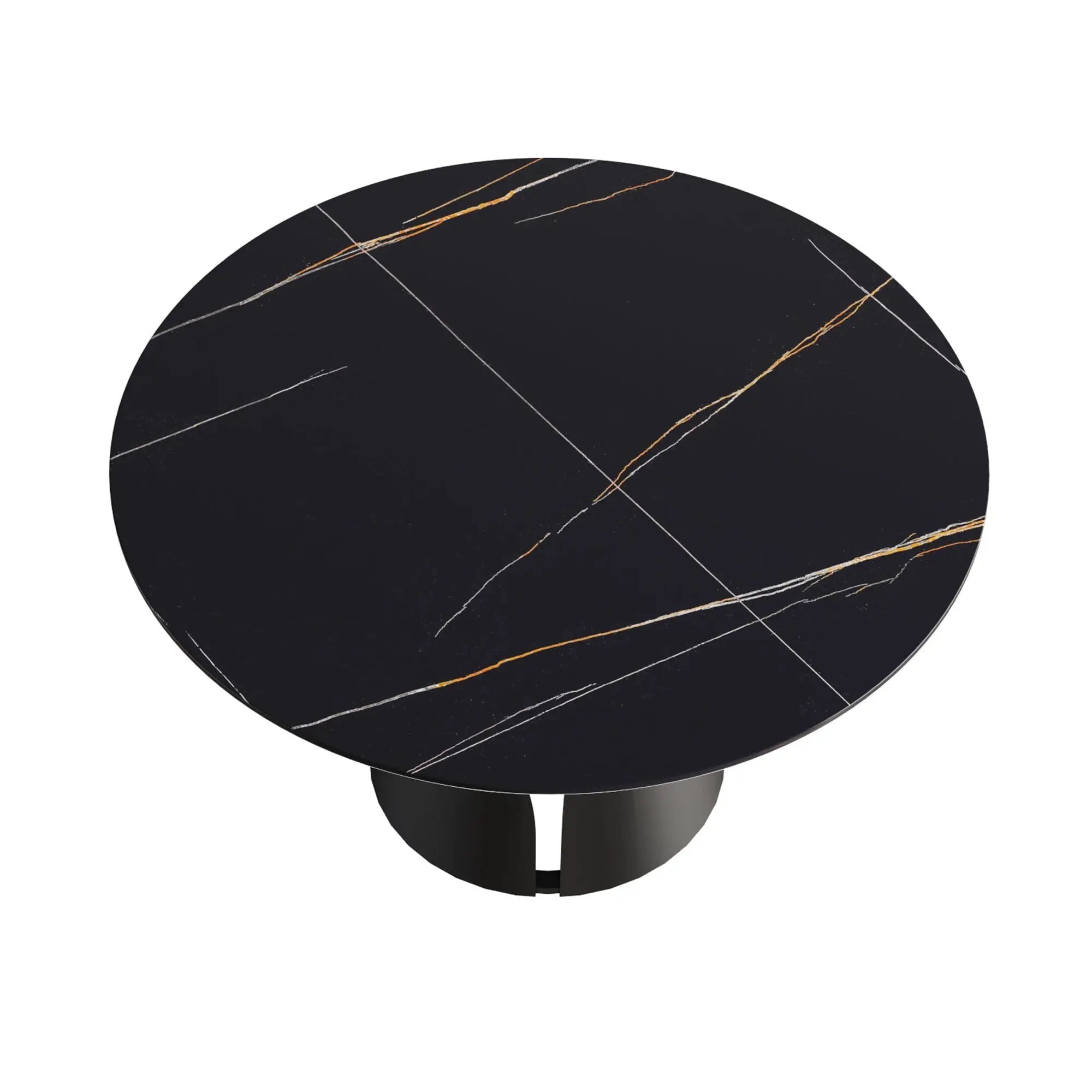 Modern Artificial Stone Round Carbon Steel Base Dining Table, Can Accommodate 6 People - Black by HouseOfZazla