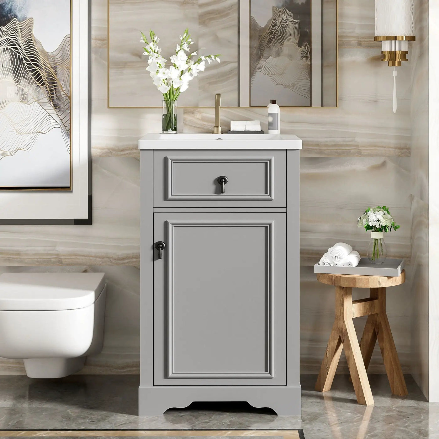 Elegant Bathroom Vanity With Ceramic Sink, Soft Close Door, Adjustable Shelf by HouseOfZazla
