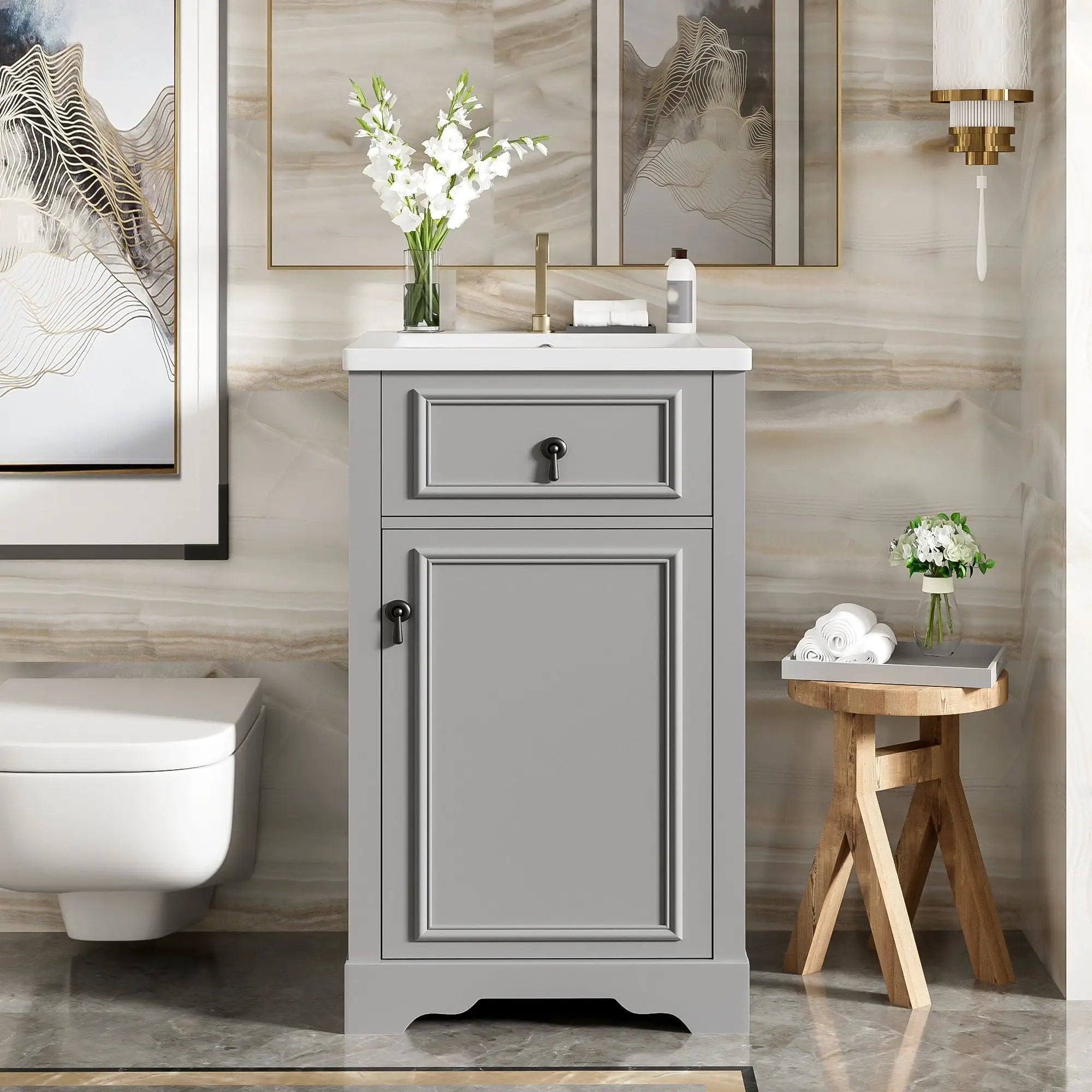 Elegant Bathroom Vanity With Ceramic Sink, Soft Close Door, Adjustable Shelf by Unique Piece Furniture