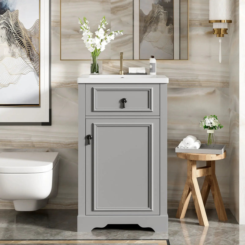 Elegant Bathroom Vanity With Ceramic Sink, Soft Close Door, Adjustable Shelf by HouseOfZazla