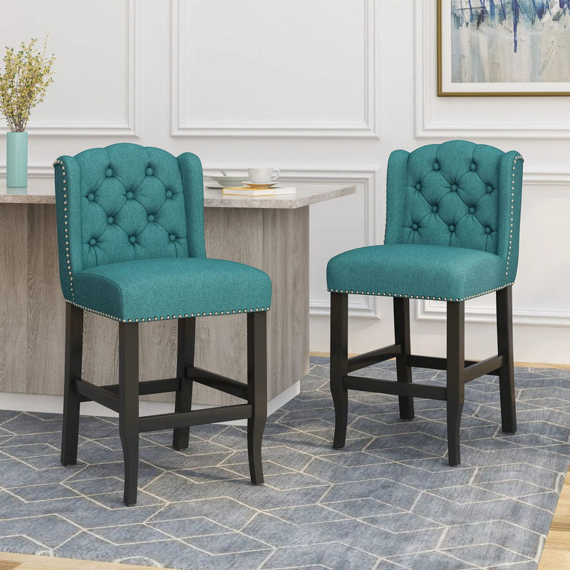 Vienna Fabric Tufted Counter Stool With Nailhead Accents (Set of 2) by HouseOfZazla