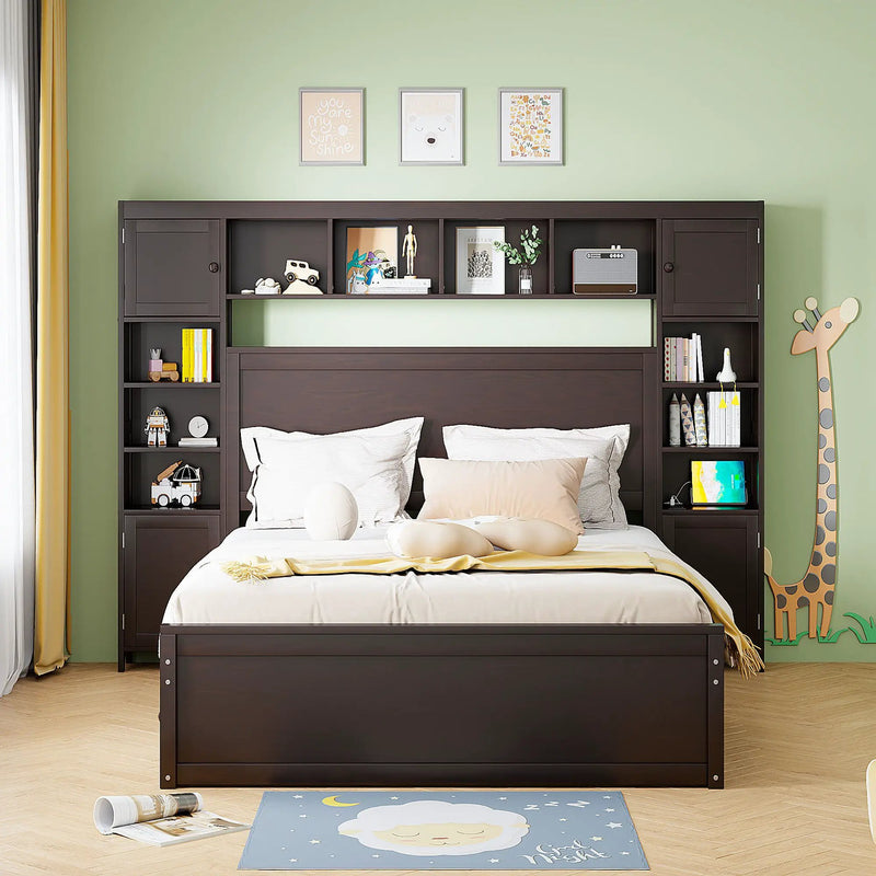 Bed With All In One Cabinet, Shelf And Sockets, Twin Long Trundle by Unique Piece Furniture