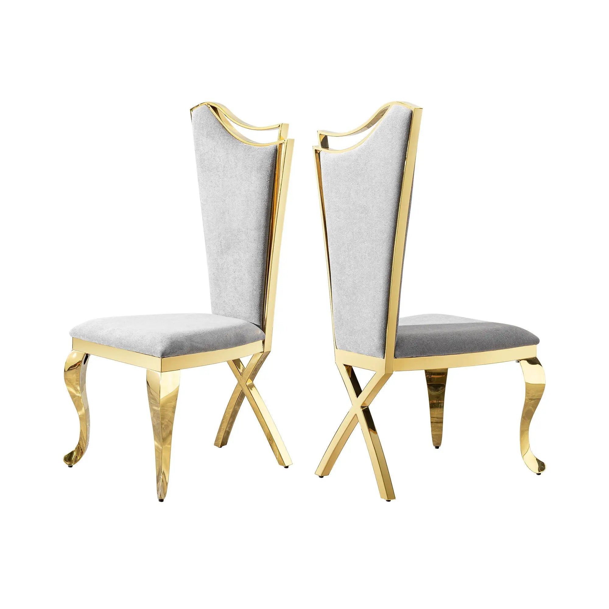 Gorgeous Streamlined High Back Fabric Stainless Steel Dining Chair (Set of 2) - Gold / Gray by Unique Piece Furniture