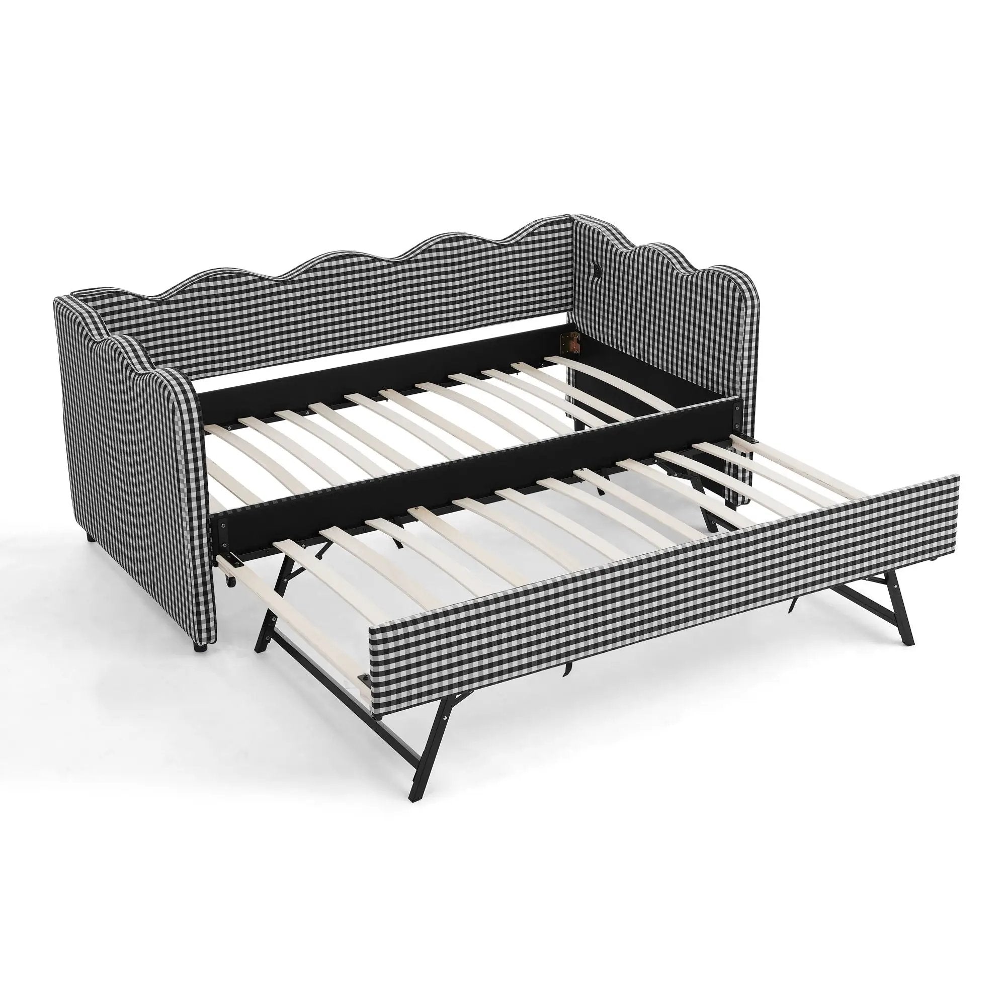 Gingham Daybed With USB Charging Port, Wave Shaped Design by Unique Piece Furniture