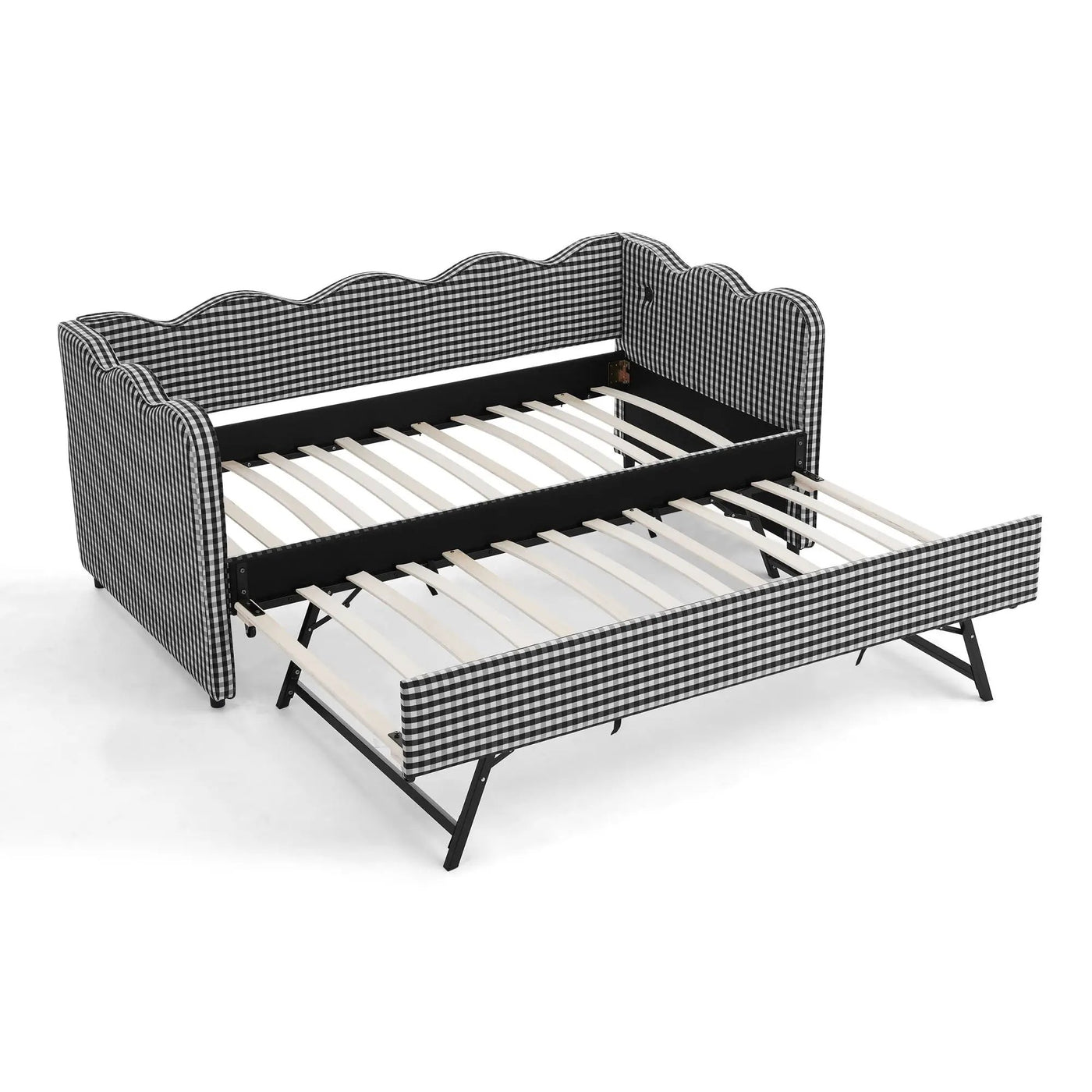 Gingham Daybed With USB Charging Port, Wave Shaped Design by HouseOfZazla