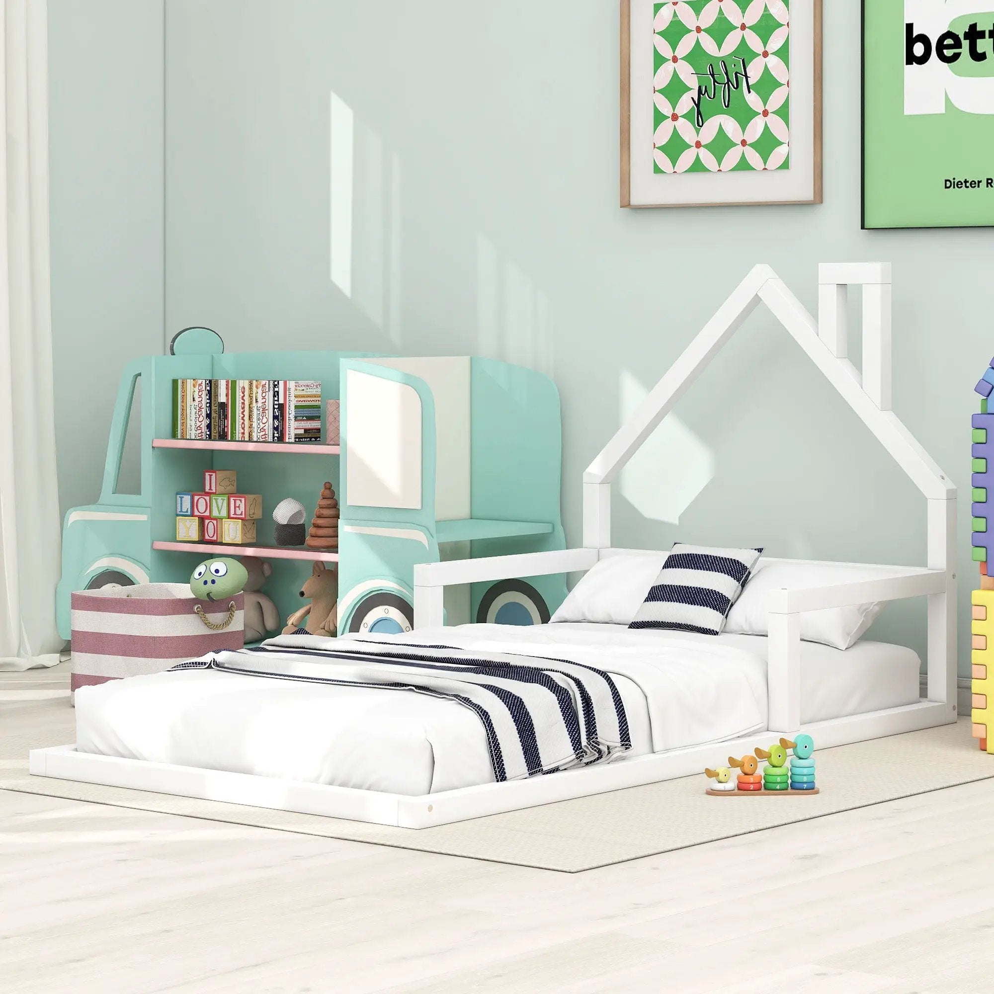 Floor Bed With House Shaped Headboard
