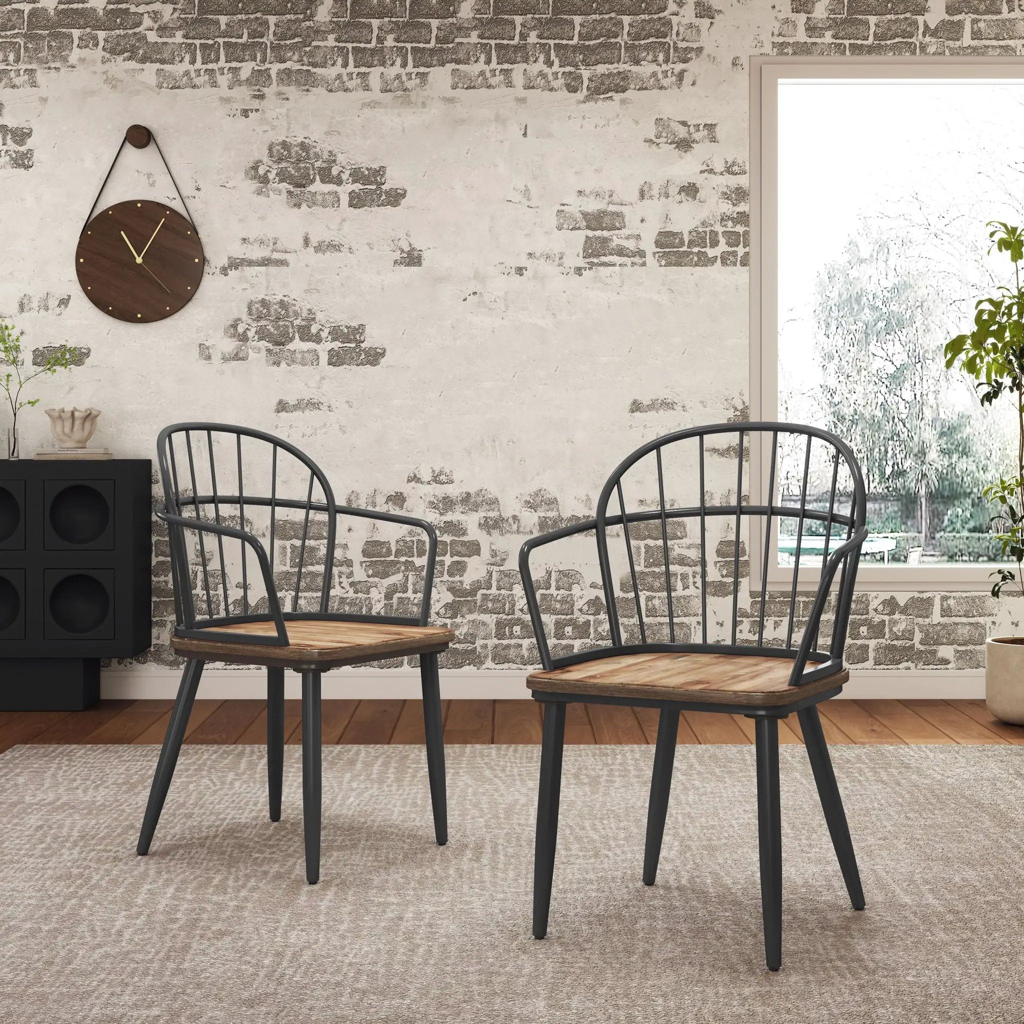 Industrial Inspired Indoor Dining Chair With Metal Legs And Birch (Set of 2) - Black / Natural by HouseOfZazla