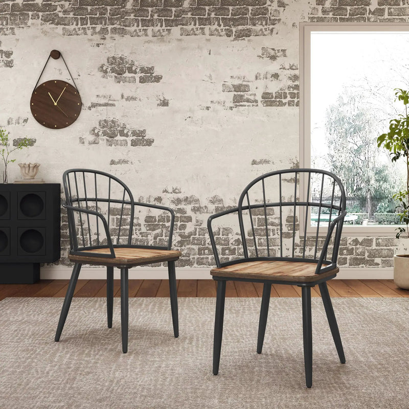 Industrial Inspired Indoor Dining Chair With Metal Legs And Birch (Set of 2) - Black / Natural by HouseOfZazla