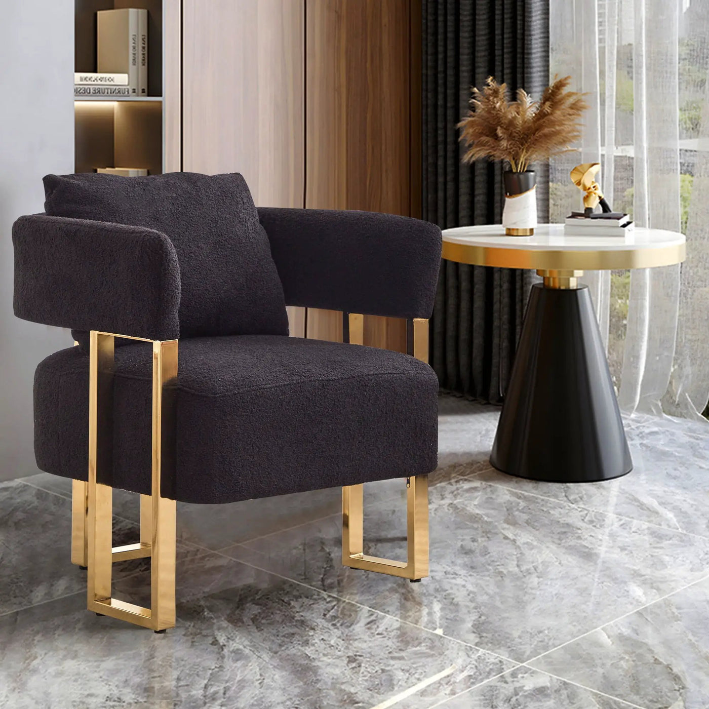Modern Decorative Chair Teddy Fleece Upholstered And Metal Foot by Unique Piece Furniture