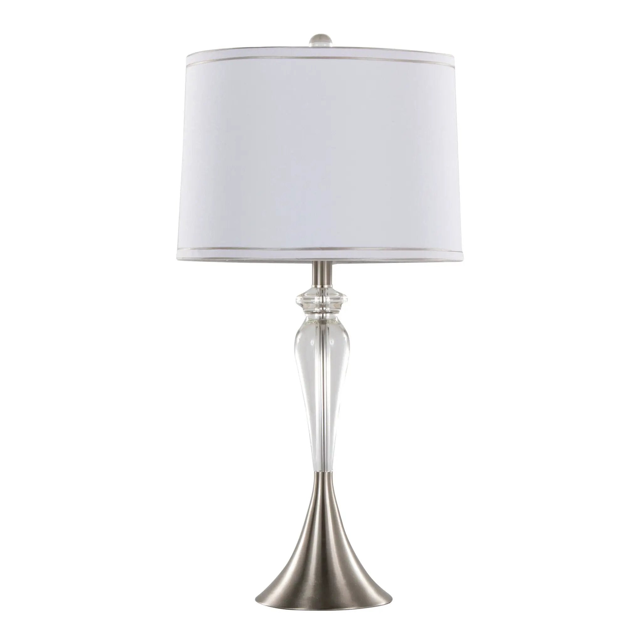 Ashland - Contemporary Crystal Table Lamp (Set of 2) - Clear Crystal / Nickel / White by HouseOfZazla