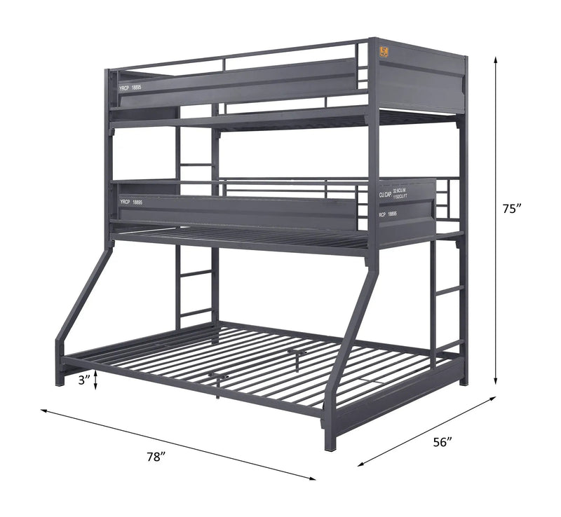 Cargo - Twin Over Twin Over Full Bunk Bed - Gunmetal by Unique Piece Furniture