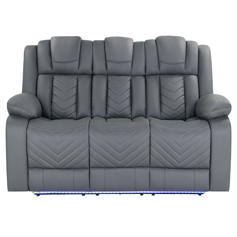 Raize - 10 Power Reclining Sofa With DDT, WC And LED - Gray by HouseOfZazla
