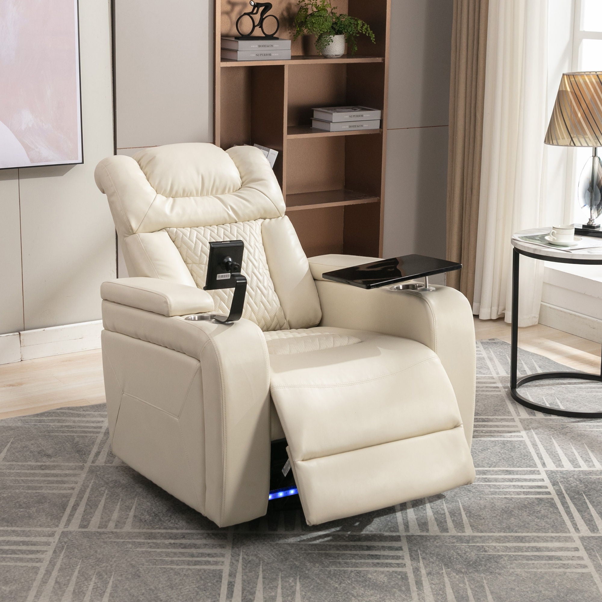 270 Degree Swivel Power Recliner With Tray Table, Phone Holder, Cup Holder, USB Port by HouseOfZazla