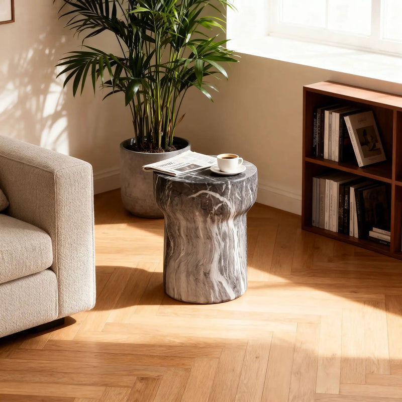 Round Geometric Outdoor End Table - Marble by Unique Piece Furniture