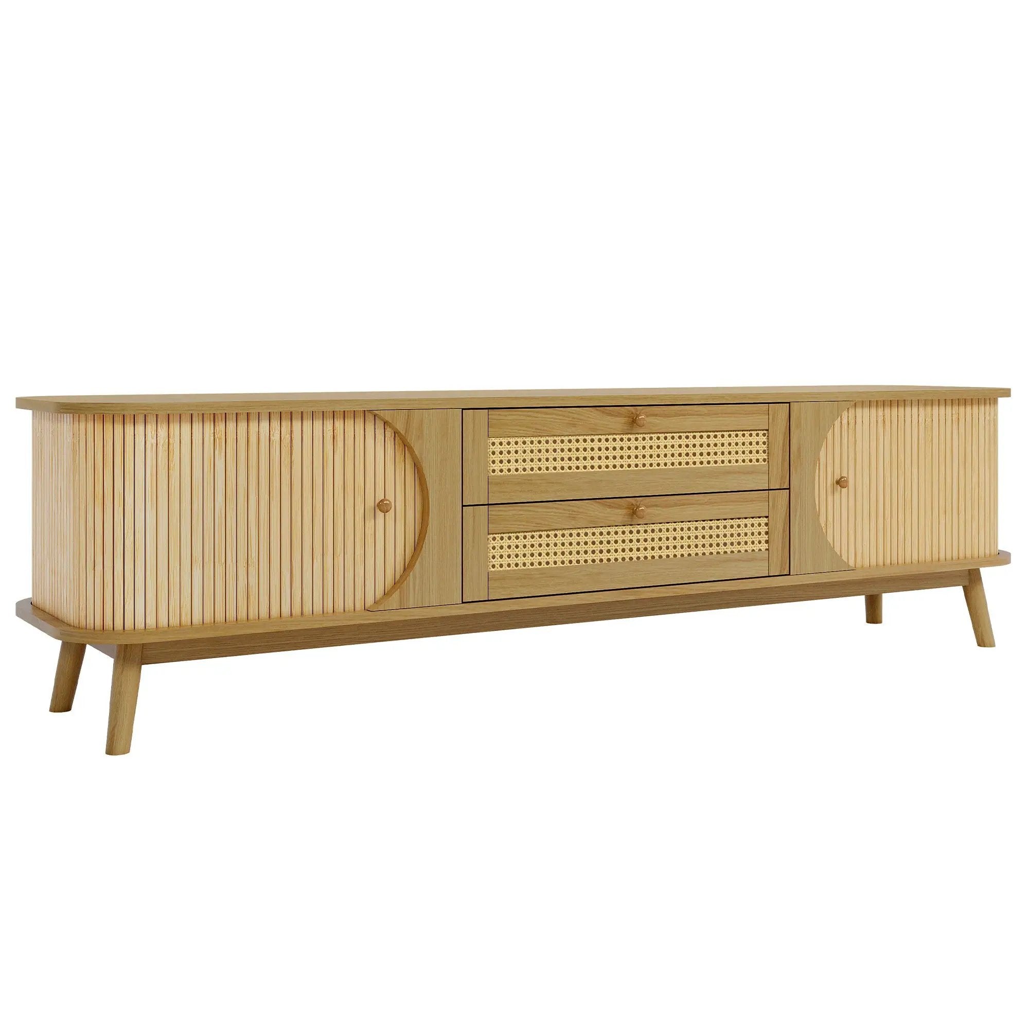 Rattan TV Stand For Tvs Up To 75'', Modern Farmhouse Media Console, Entertainment Center With Legs, TV Cabinet For Living Room, Home Theatre - Natural Wood by HouseOfZazla