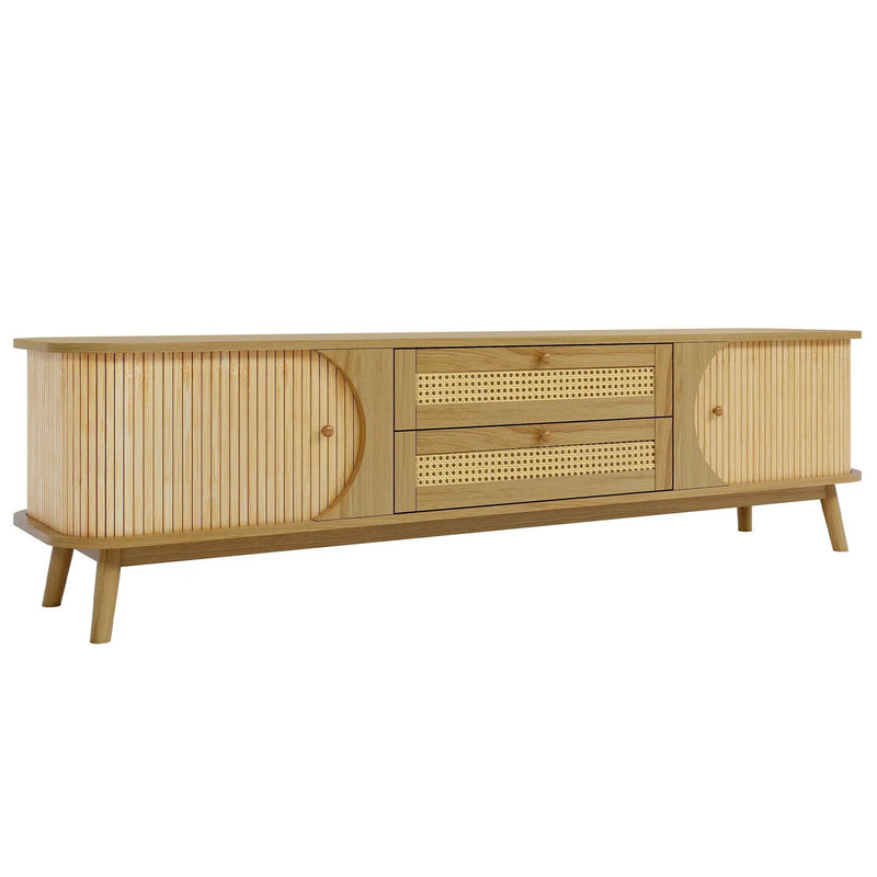 Rattan TV Stand For Tvs Up To 75'', Modern Farmhouse Media Console, Entertainment Center With Legs, TV Cabinet For Living Room, Home Theatre - Natural Wood by HouseOfZazla