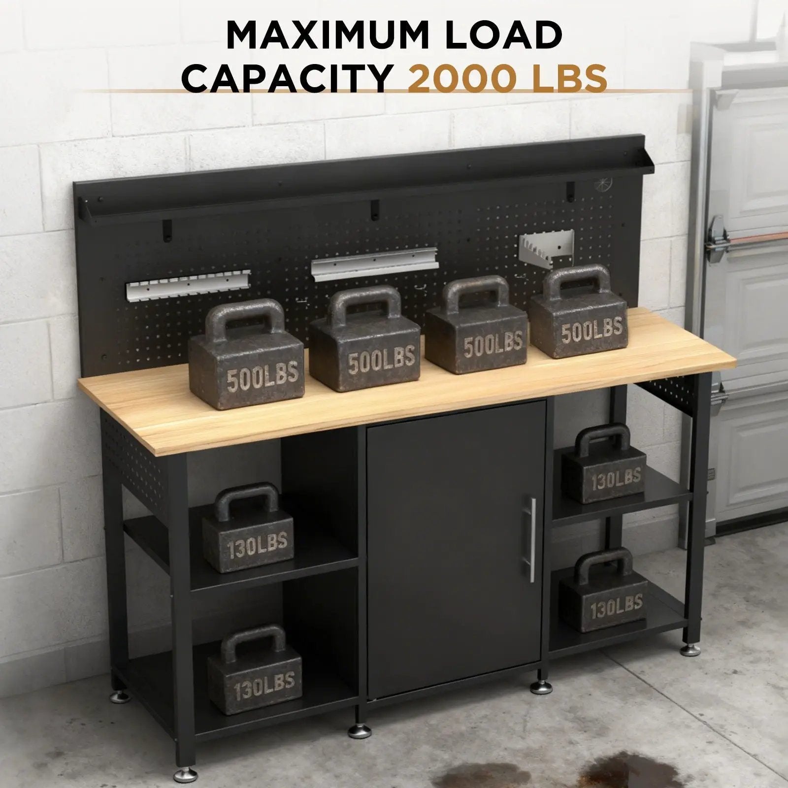 Workbench With Storage Cabinet And Pegboard - Black by HouseOfZazla