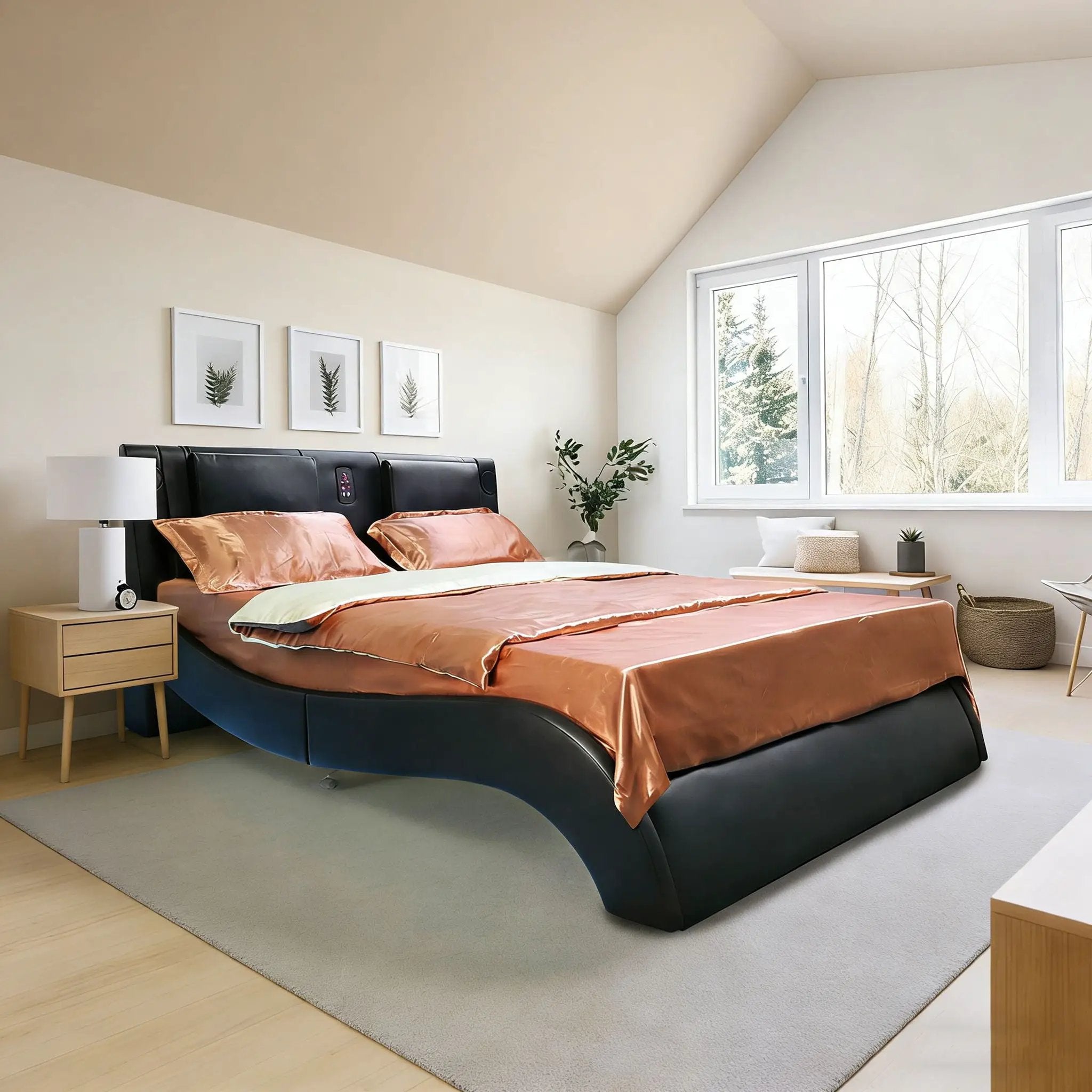Platform Bed Frame With LED Lighting, tooth Music, Vibration Massage by Unique Piece Furniture