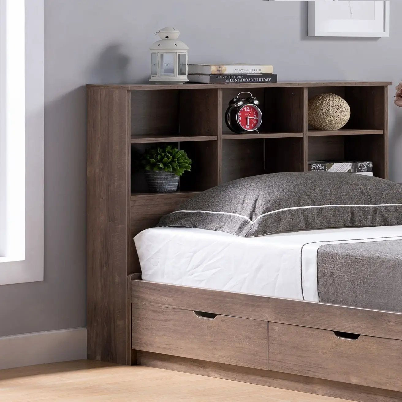 Bookcase Headboard 6 Shelves 3 Shelves Adjustable Top Panel Rounded Corners by Unique Piece Furniture