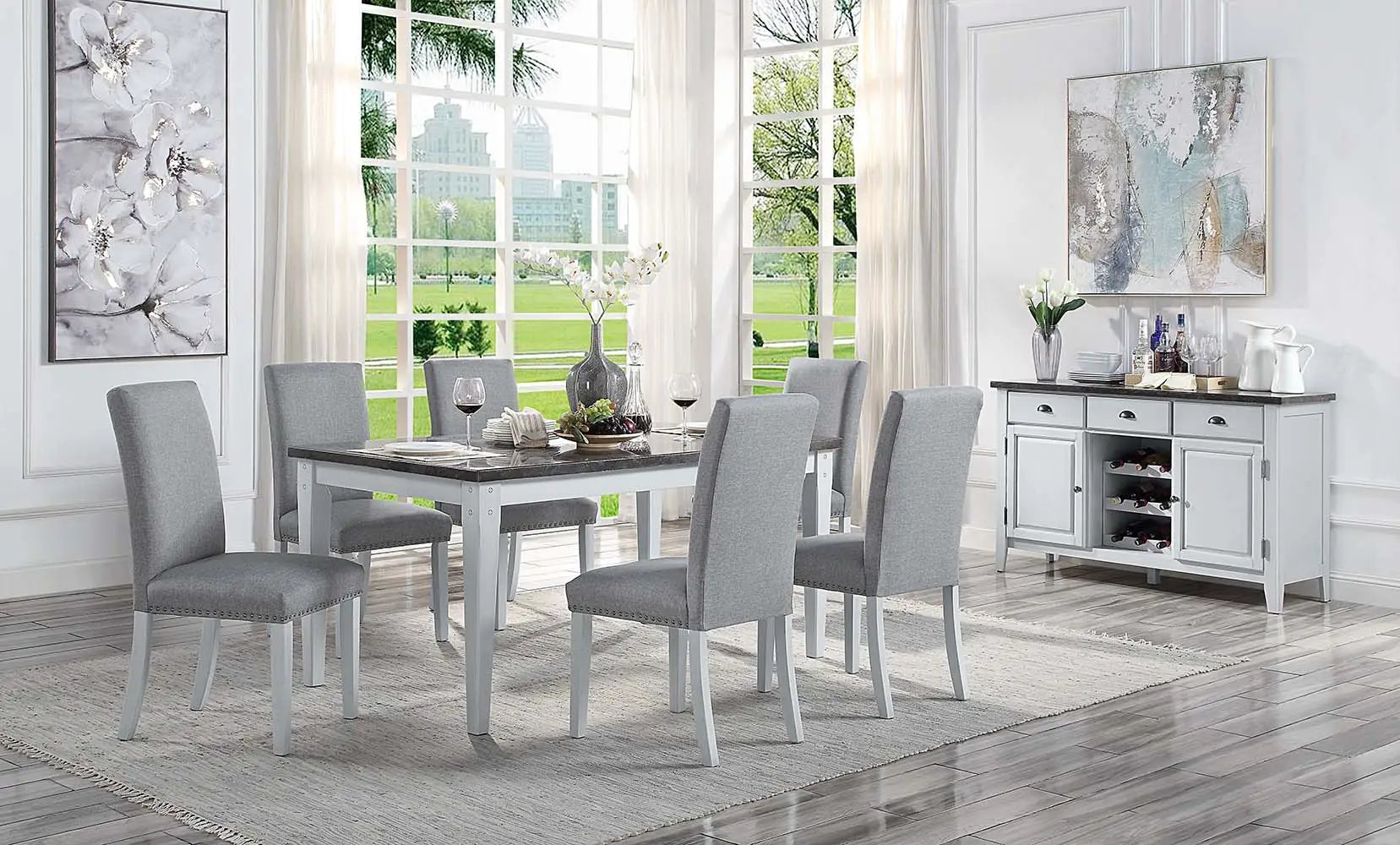 Lanton - Dining Table - Natural Marble & Antique White by Unique Piece Furniture