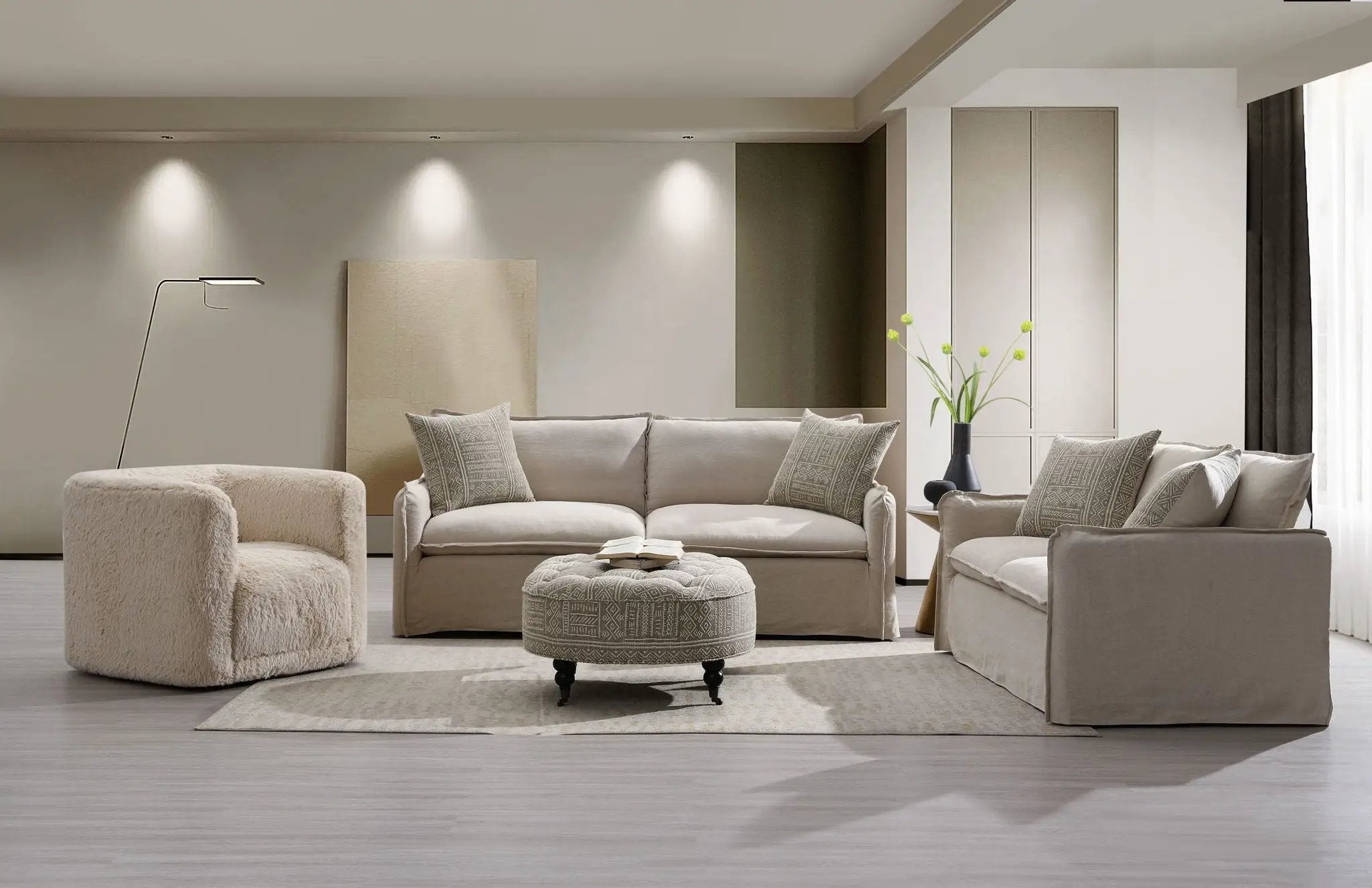 Upendo - Pattern Fabric 3 Pieces Living Room Set - Beige Yakety Yak Sand by HouseOfZazla