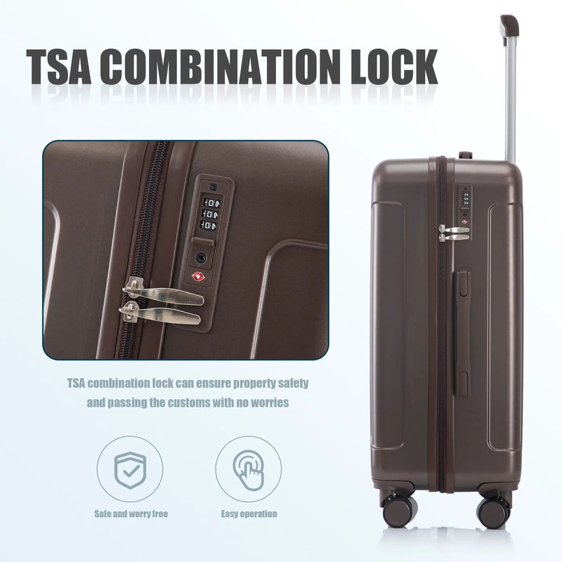 3 Piece ABS Spinner Wheel Luggage Set (Brown) by HouseOfZazla