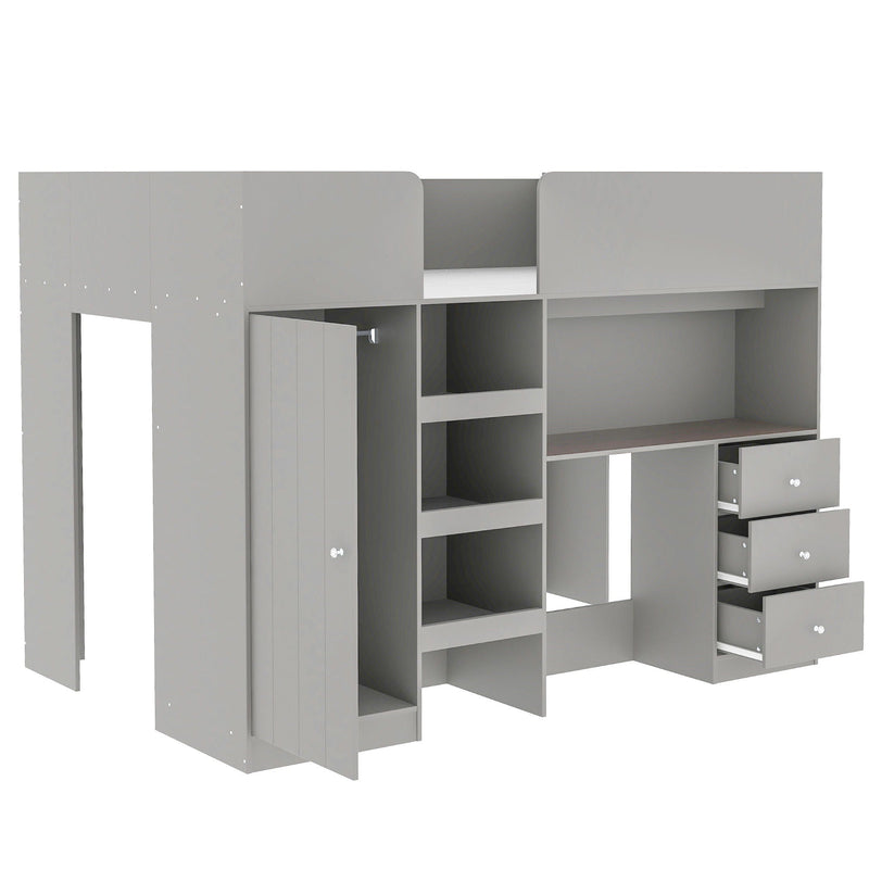 Loft Bed With Built In Wardrobe, Desk, Shelves, And Drawers