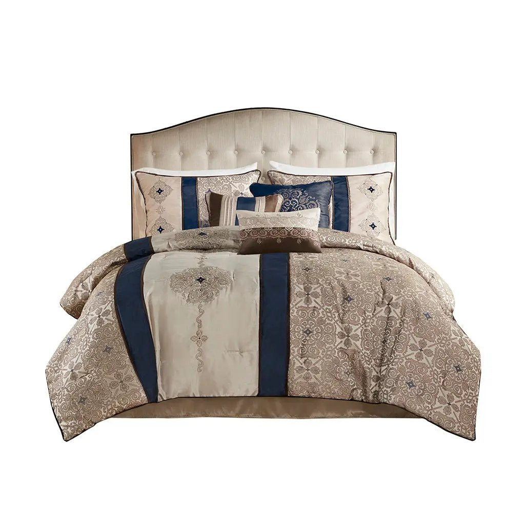 Cal King 7 Piece Jacquard Comforter Set with Throw Pillows by HouseOfZazla