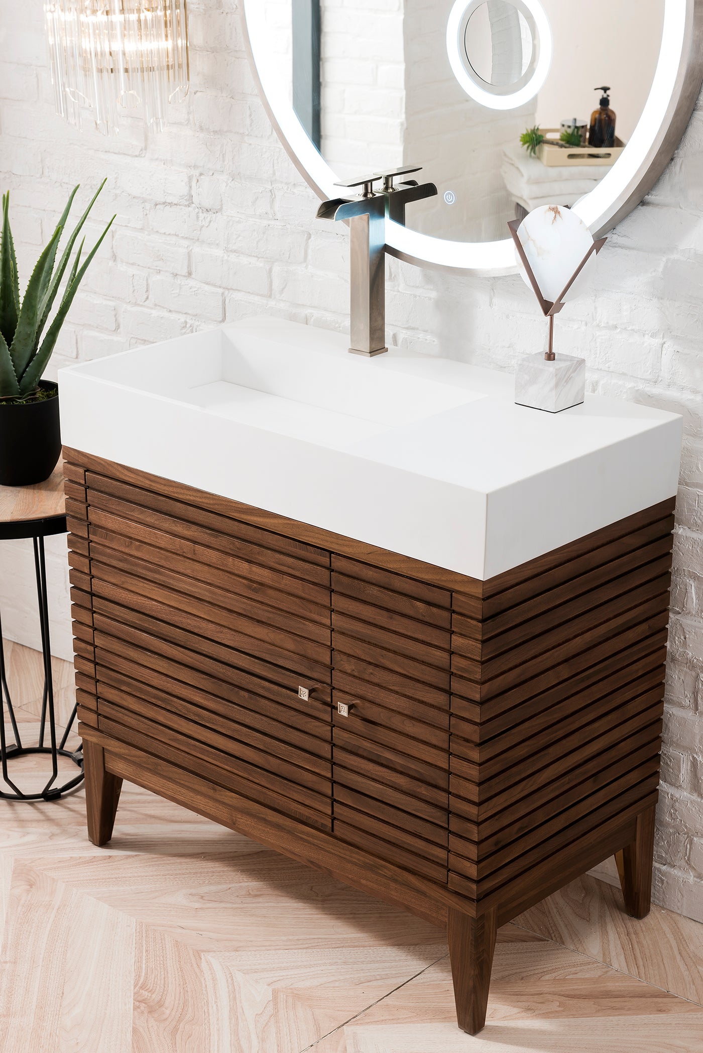James Martin Linear 36" Single Bathroom Vanity, Mid-Century Walnut, view 5