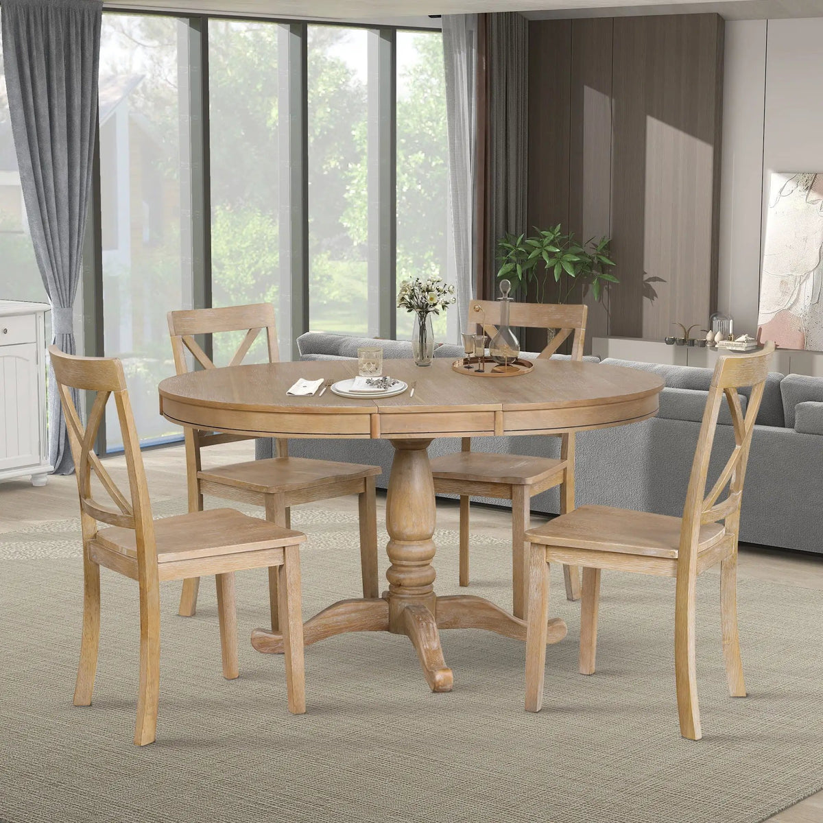 Modern Dining Table Set For 4, Round Table And 4 Kitchen Room Chairs, 5 Piece Kitchen Table Set For Dining Room, Dinette, Breakfast Nook, photo 5 of 14