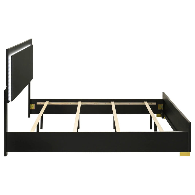Marceline Wood Eastern King LED Panel Bed Black by Unique Piece Furniture