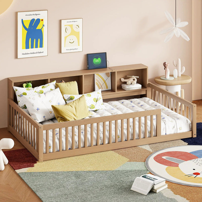 Floor Bed With Storage Cabinets And USB Ports by Unique Piece Furniture