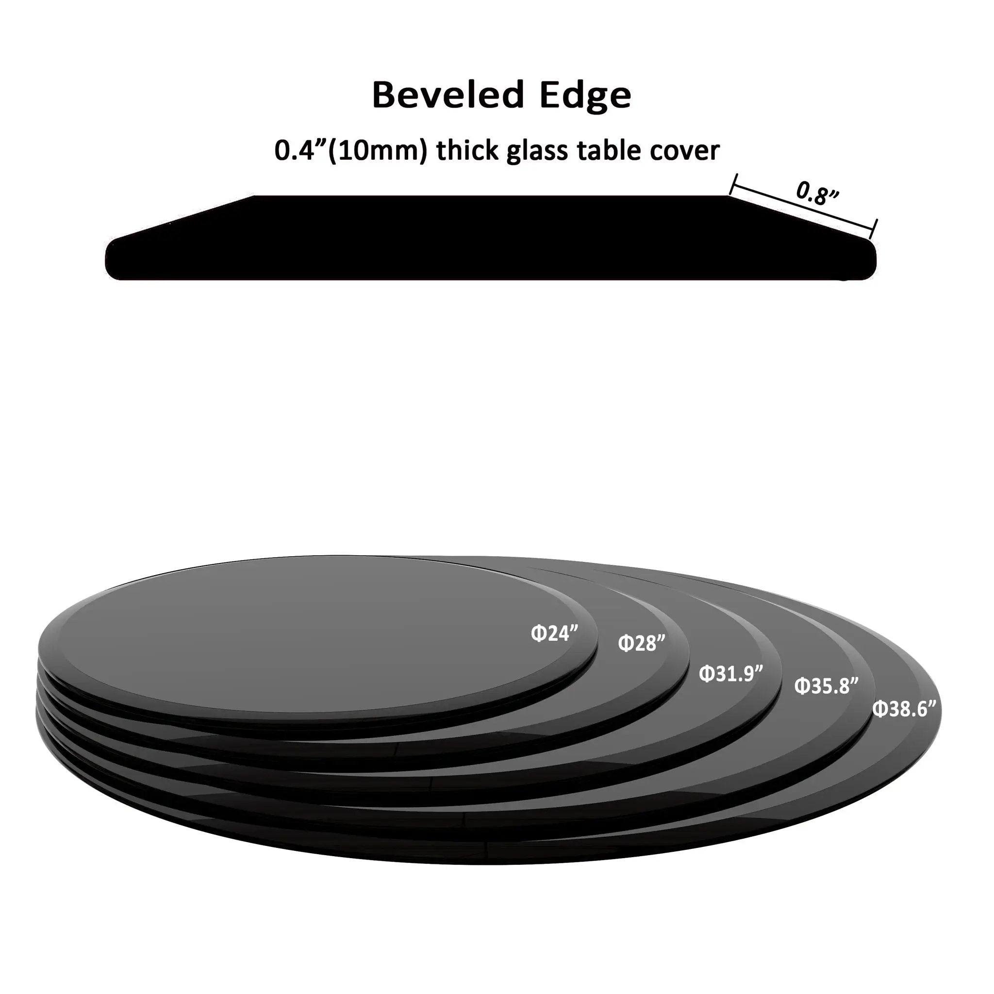 38.6" Round Tempered Glass Table Top Glass Beveled Polished Edge by HouseOfZazla