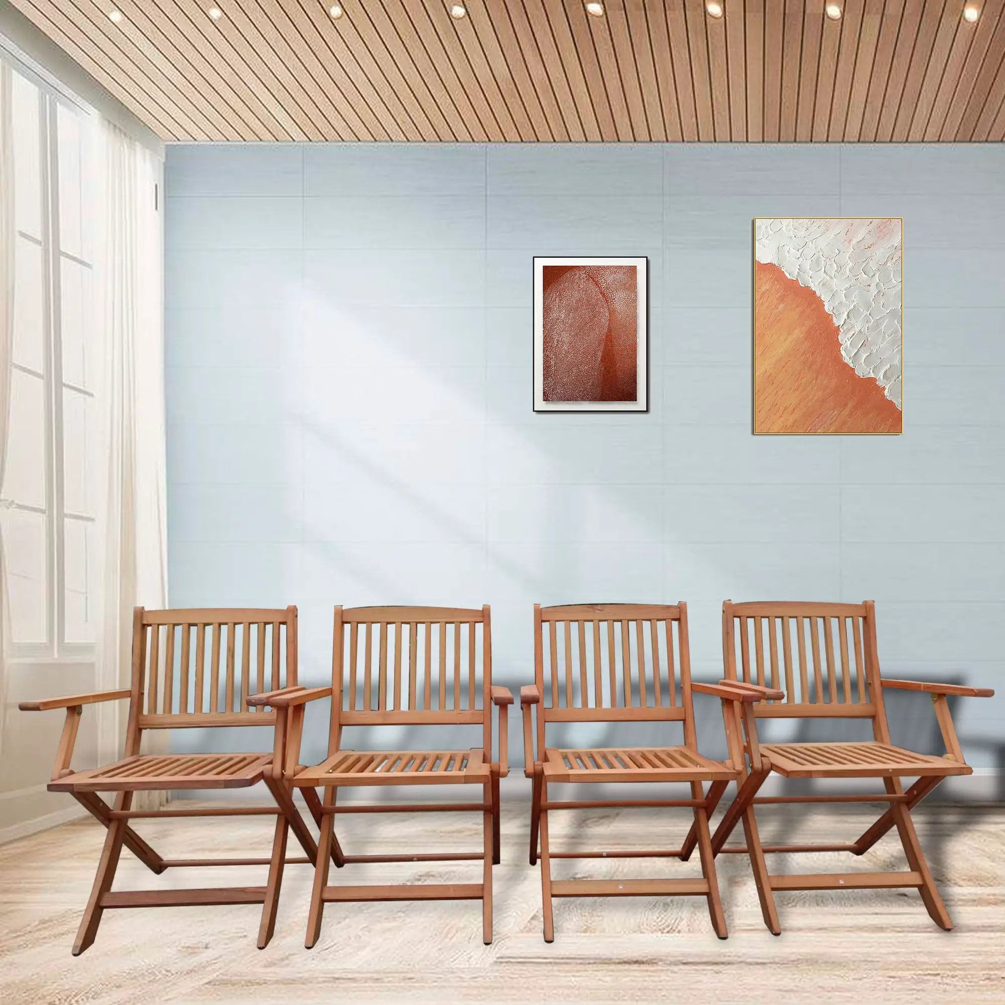 Foldable Patio Dining Set With 4 Folding Chairs For Indoor And Outdoor Use - Teak by Unique Piece Furniture