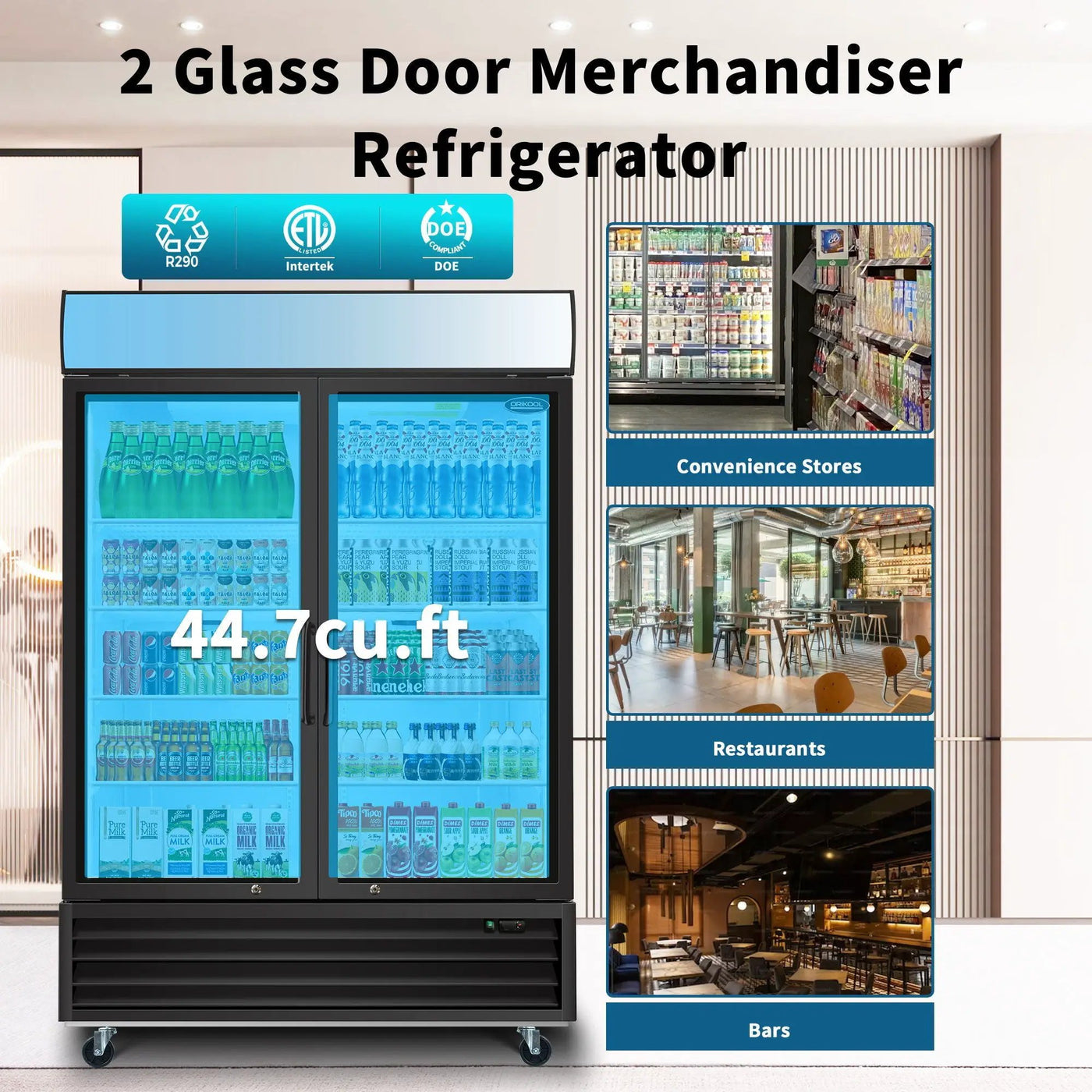 Glass Door Merchandiser Refrigerator Swing Door Commercial Display Refrigerators Merchandising Refrigeration With LED Top Panel by HouseOfZazla
